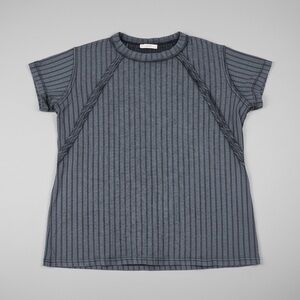 Zenana Ribbed Short Sleeve Tee Gray Size S/M Stretch Casual Top NWT